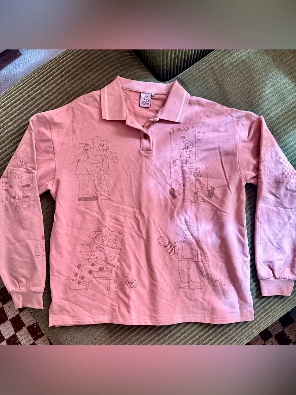 Kina and Tam Long-Sleeve Polo Top with Cartoon Print